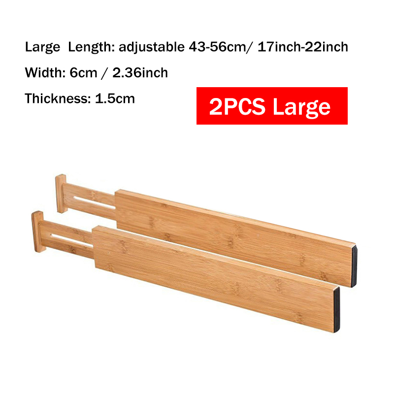 2/4PCS Bamboo Drawer Dividers Bedroom Kitchen Drawer Storage Adjustable Expandable Drawer Dividers for Cupboard Cabinet Wardrobe: 2pcs Large