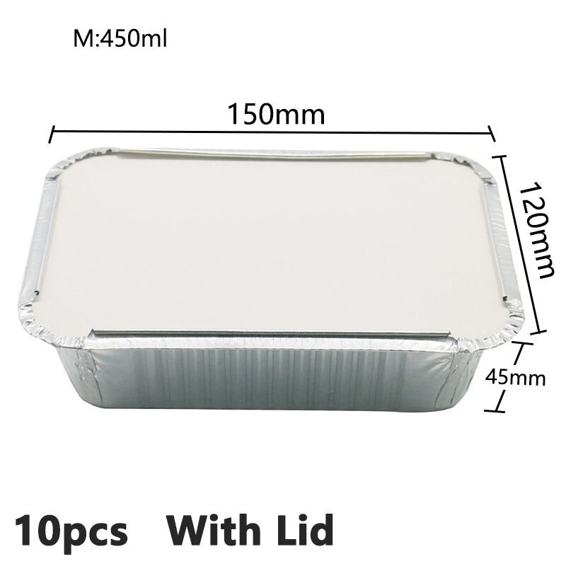 10 Stks/set Wegwerp Bbq Aluminiumfolie Pannen Take-Out Voedsel Containers Rechthoek Lunchbox Grill Vangen Lade Keuken Benodigdheden: 6