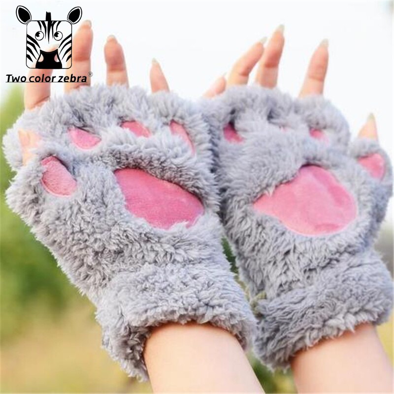 Guanti da artiglio di gatto inverno simpatico cartone animato gatto ragazza guanti senza dita guanti mezze dita con zampa di orso soffice e soffice
