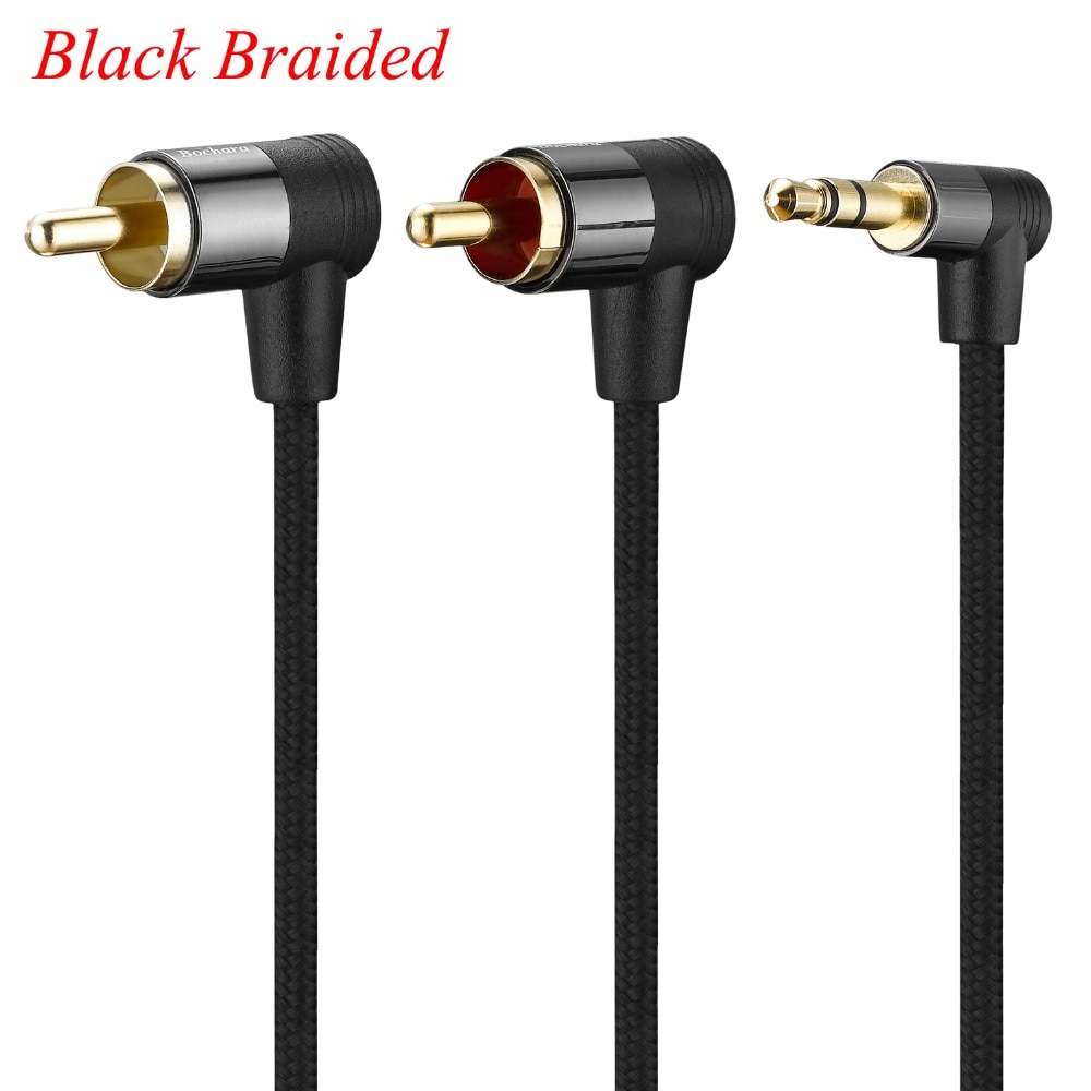 Bochara Gevlochten 90 Graden 3.5 Mm Jack Naar 2RCA Audio Kabel Gewikkeld Afgeschermde Voor Luidsprekers Versterker Mixer 1.8 M 3 M 5 M 10 M