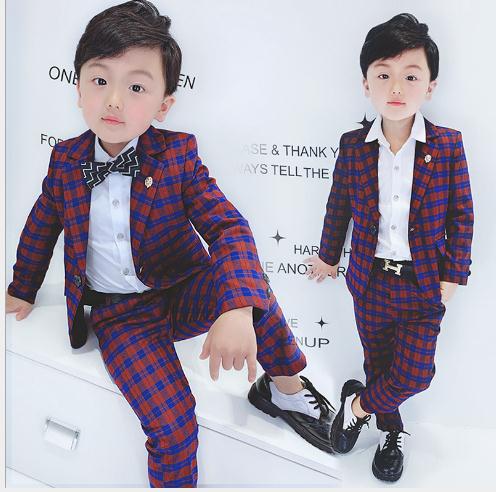 Lilla plaid jakkesæt sæt til drenge enkeltradet drenge jakkesæt til bryllup kostume enfant garcon ægteskab drenge blazer tøj