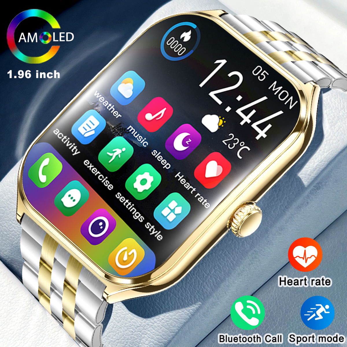 Novo esporte ao ar livre smartwatch masculino 1.96 "tela amoled sempre mostrar tempo ai voz monitor de saúde à prova dwaterproof água bt chamada smartwatch