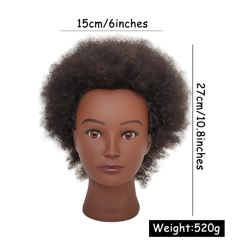 Afro Mannequin Head 6inches 100% Human Hair Traininghead Styling Head Braid Hair Dolls Head for Practicing Cornrows and Braids