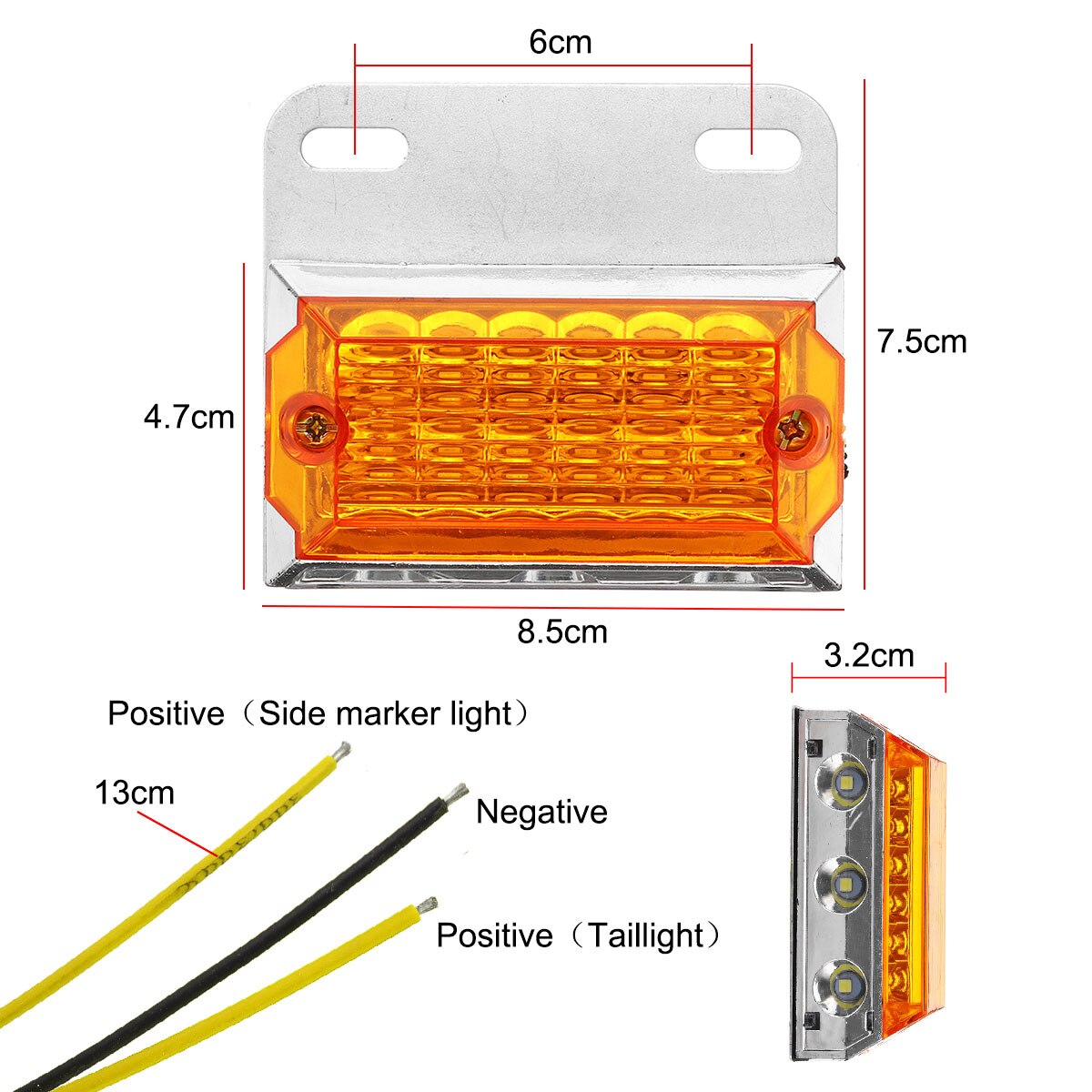 6pcs 24V 15 LED Side Marker Lights Car External Lights Squarde Warning Tail Light Signal Lamps Auto Trailer Truck Lorry Amber