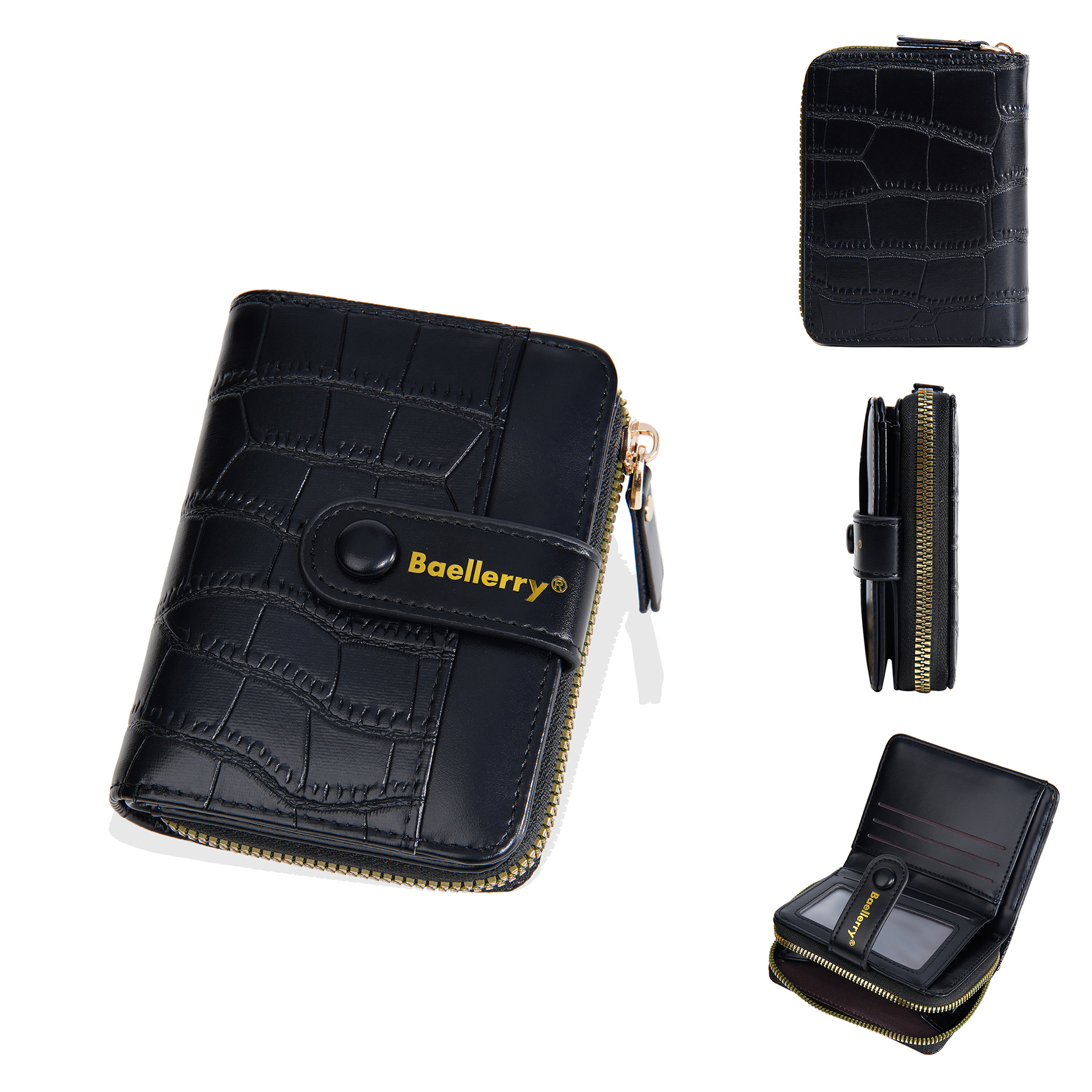 Baellerry-Portefeuille à fermeture éclair pour femme, grande capacité, porte-cartes, sac à main femme, poche à monnaie, motif pierre, supérieure, fille,: Beige
