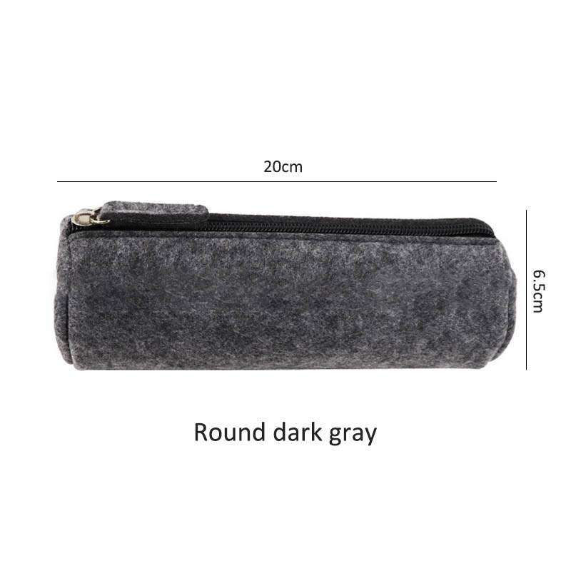 Felt Fabric Portable School Office Supplies Coin Purse Pencil Box Makeup Bags Stationery Pencil bag Zipper: Round dark gray