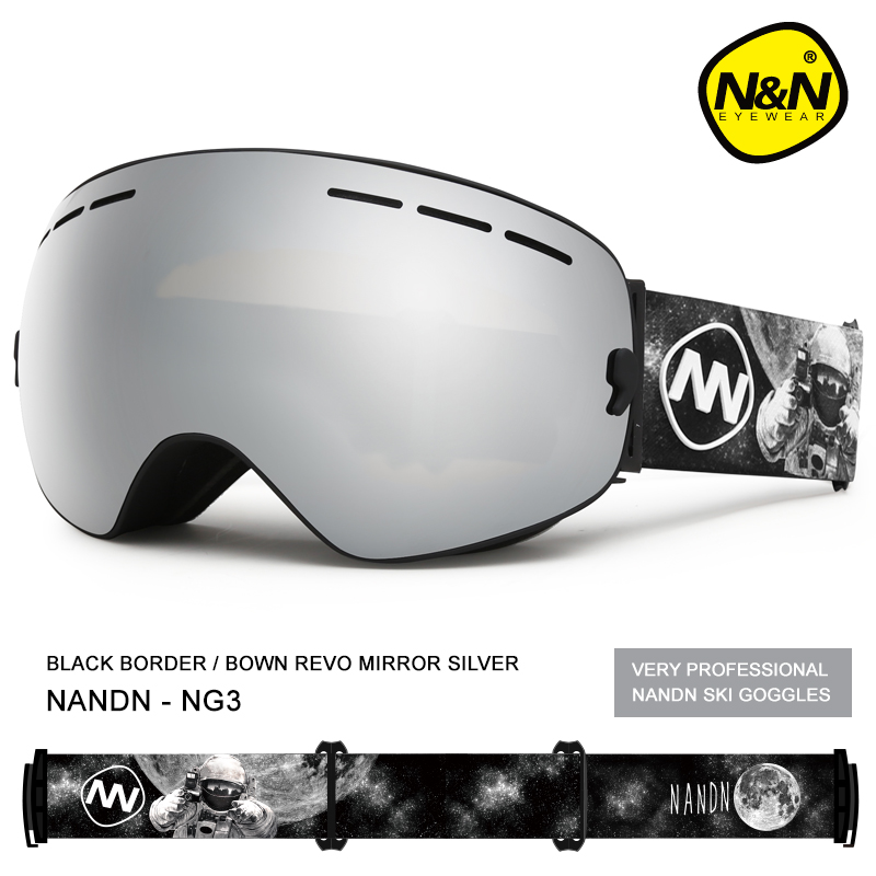 Nandn skibriller snowboard dobbelt lag  uv400 anti-dug store skimaske briller skiløb: Sort ramme-sliver