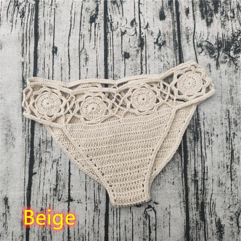 Hecho a mano Crochet flor shorts inferior Sexy mujeres Bikini bañadores cortos de natación: Beige
