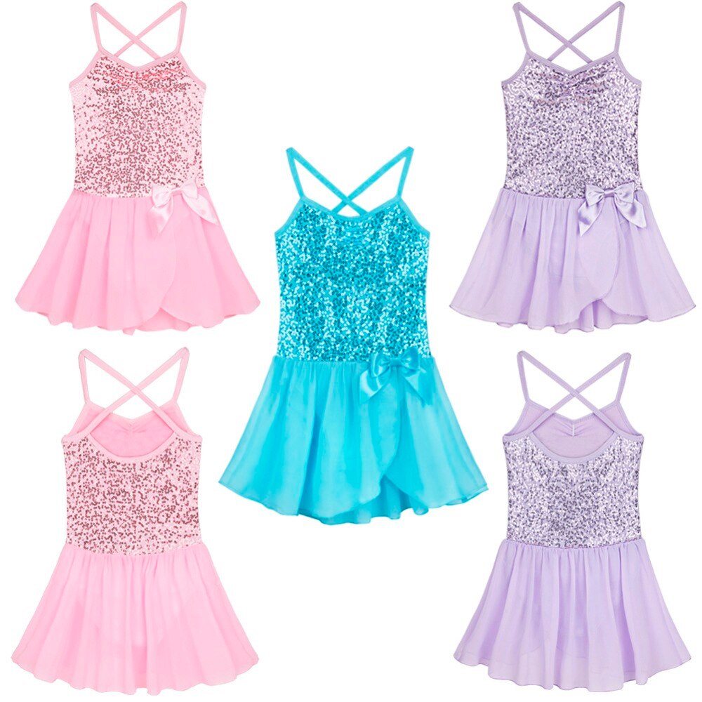 iEFiEL Sequined Sleeveless Princess Ballerina Fairy Party Costume Child Girls Gymnastic Ballet Leotard Tutu Dance Perform Dress