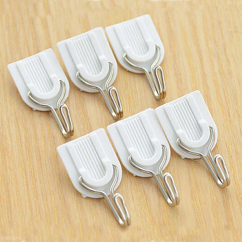White Self-adhesive Wall Hook Hanger Plastic Sticky Door after Seamless tile strong stick hook wall hook hanger 6Pcs