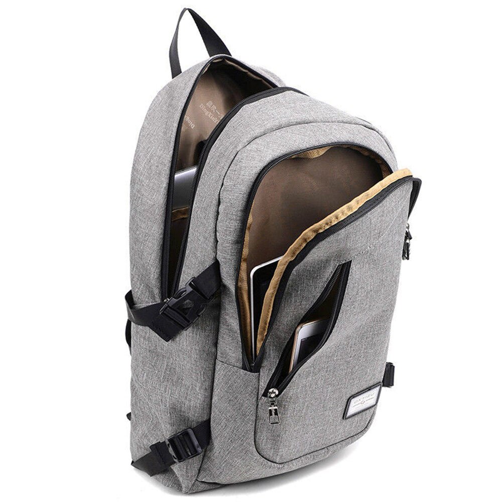 Travel Bag Backpack Bag (USB Charge Interface) Polyester Solid Laptop Backpack High Capacity Grey