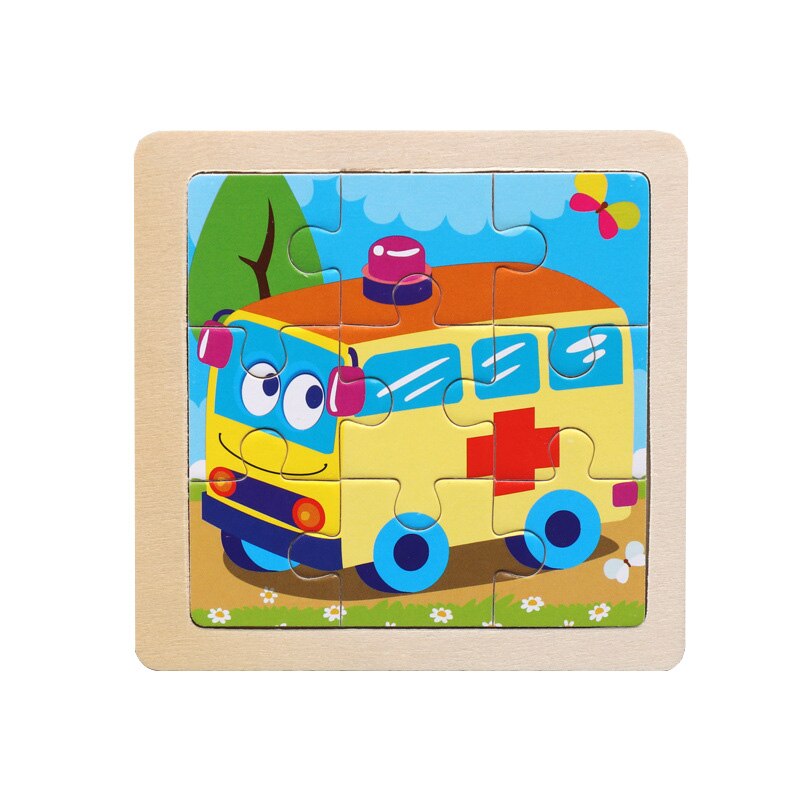 Intelligence Kids Toy Wooden 3D Puzzle Jigsaw Tangram for Children Baby Cartoon Animal/Traffic Puzzles Educational Learning Toys: Ambulance