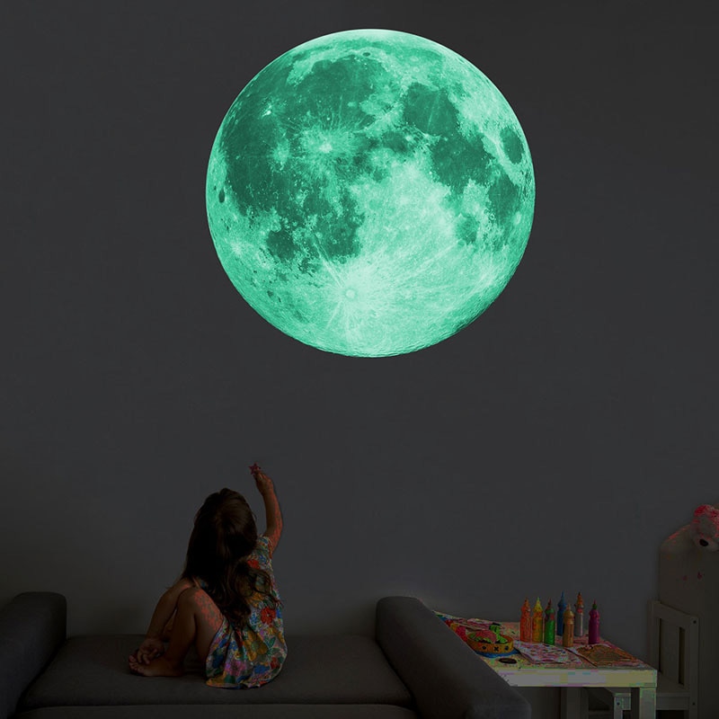 30cm Luminous Moon 3D Wall Sticker for kids room living room bedroom decoration home decals Glow in the dark Wall Stickers