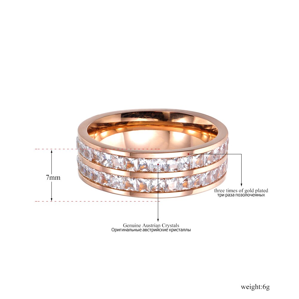 Lokaer anéis de casamento femininos, aço de titânio, design simples, duas fileiras, zircônia cúbica clara, cor rosa, de ouro, aniversário, para mulheres, r17050