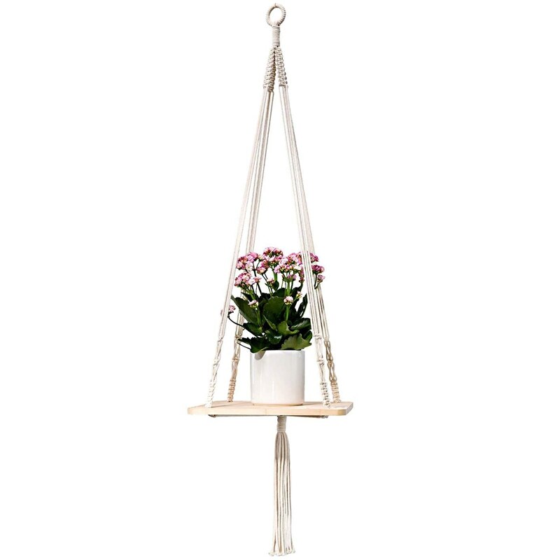 Macramé plank plantenhanger binnen hangende plantenbak mand houder woondecoratie katoenen touw 45 inch