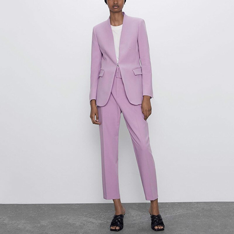 Purple Suits Women Office Ladies Work Blazer+Casual Pant Two Piece Set Female Business OL Costume Femme Pants Suit: Black / M