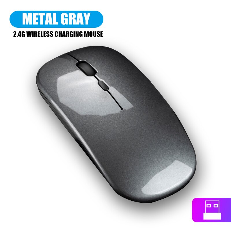 2.4Ghz RGB Wireless Mouse Rechargeable For Macbook For iPad tablet Bluetooth PC Computer Mouse For Laptops LED Backlight Silent: 2.4Ghz Gray