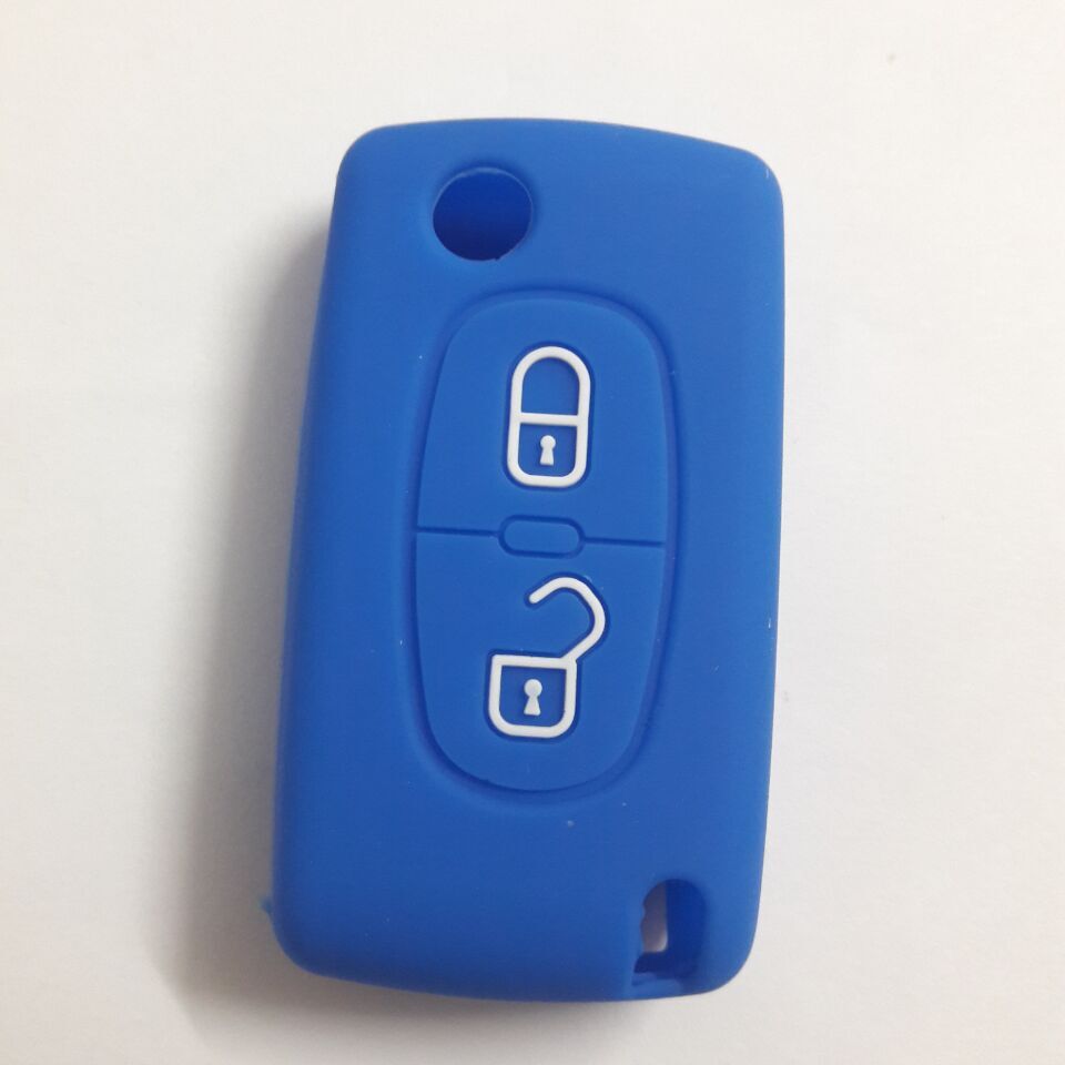 Flip Fob folding Remote Silicon Key Case For Peugeot 306 407 807 Partner Citroen C2 C3 C4 C6 Berlingo Remote fob Case 2 Button: Deep blue