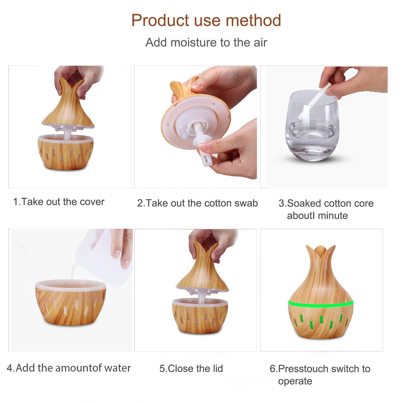 300ml LED Essential Oil Diffuser Humidifier Aromatherapy Wood Grain Vase Aroma Cool-mist Impeller Humidifier For Office Home