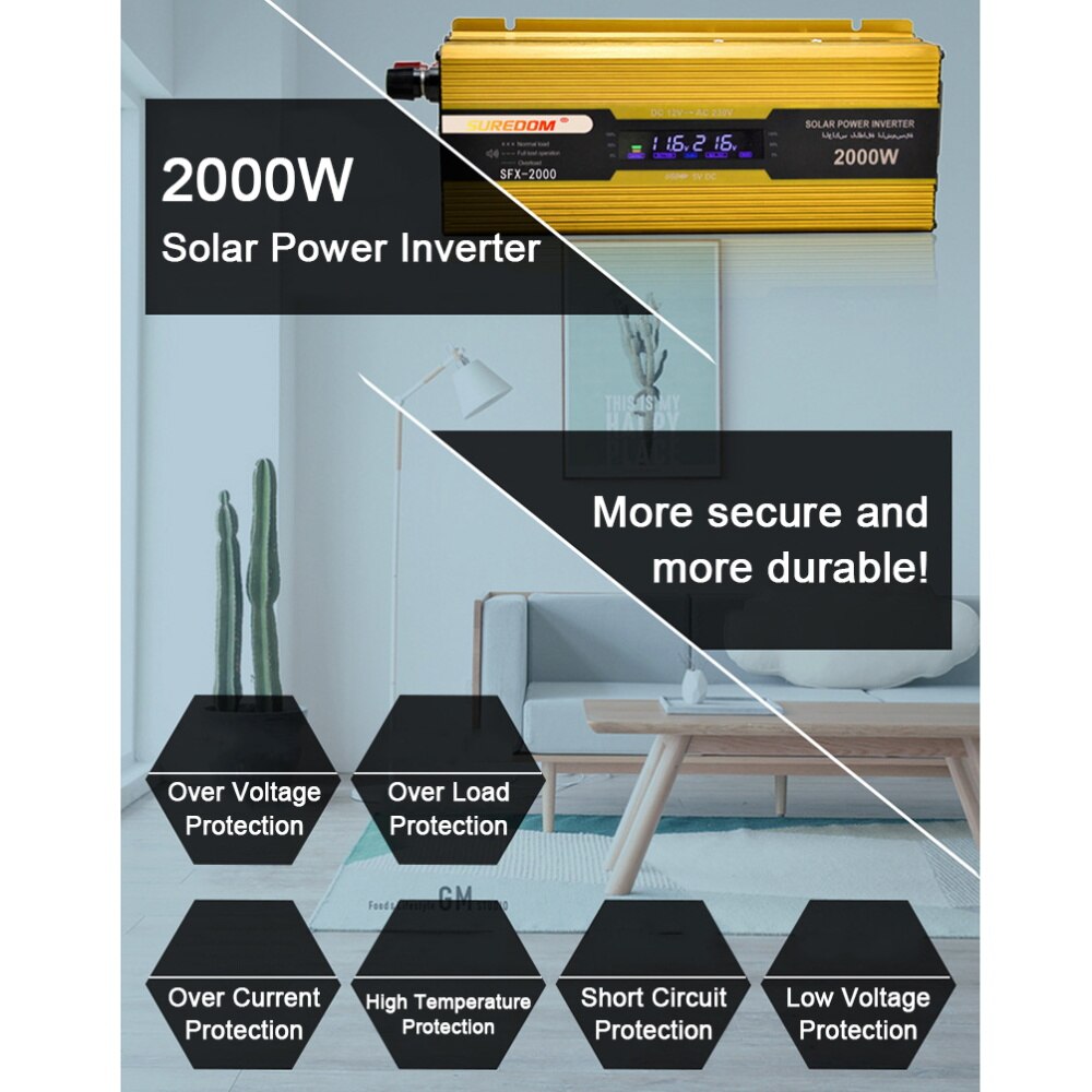 2000w watt  dc 12v naar  ac 100v-120v/220v-240v draagbare auto-omvormer lader converter adapter gemodificeerde sinusgolf