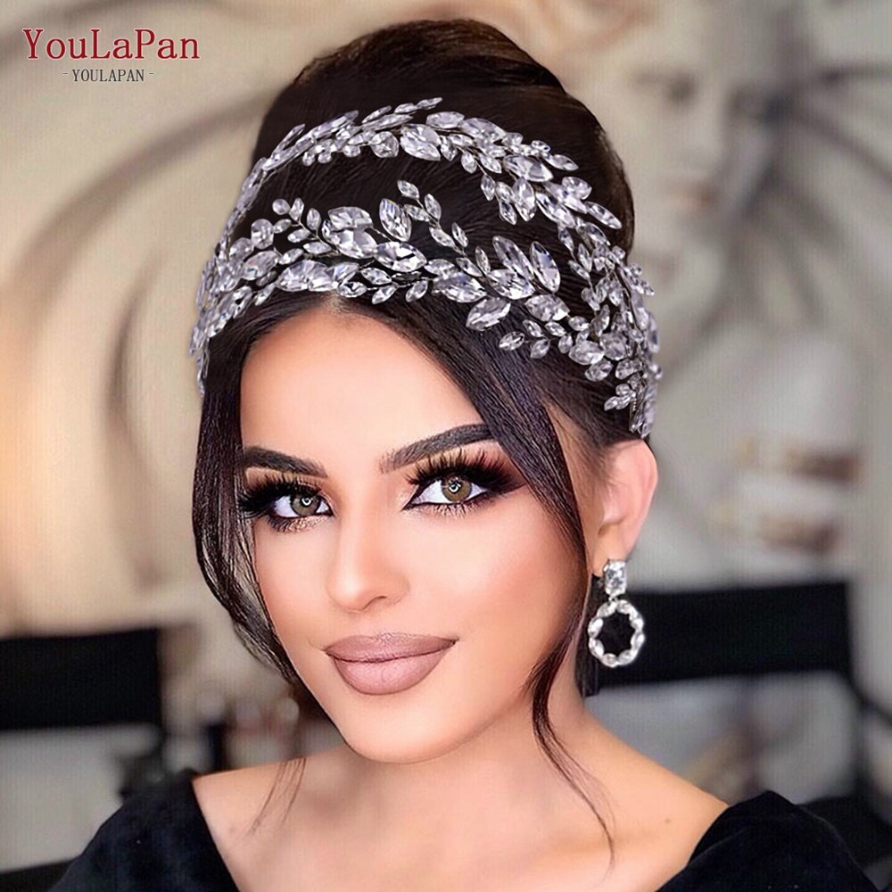 YouLaPan HP304 Luxuriöse Strass Stirnband Silber Hochzeit Kopfschmuck Bling Braut Diademe und Kronen Kristall Braut Headwear