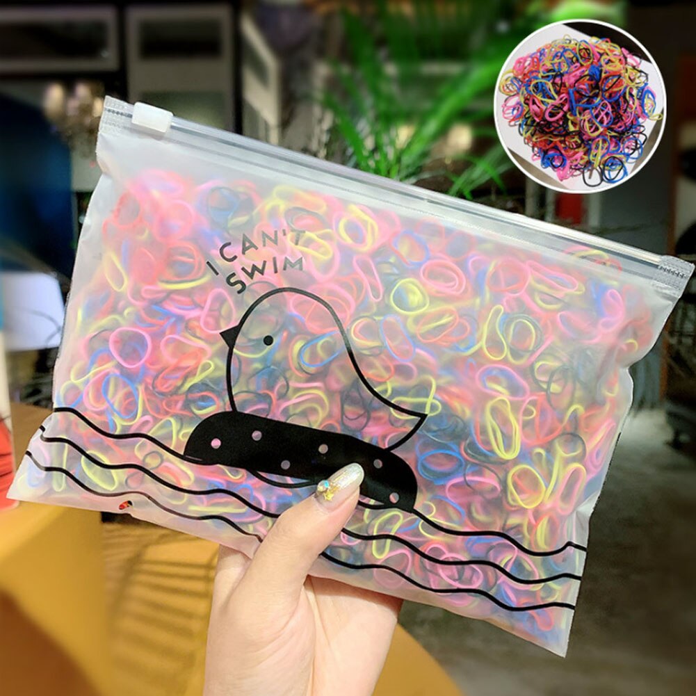 1000 stk/pak piger farverige små engangs gummibånd tyggegummi til hestehaleholder elastiske hårbånd hårpynt