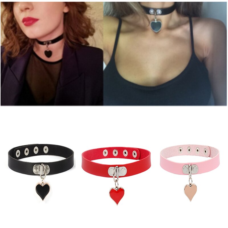 New gothic punk leather choker necklace for women, teens, and girls, studded heart cross collar necklace, rock jewelry