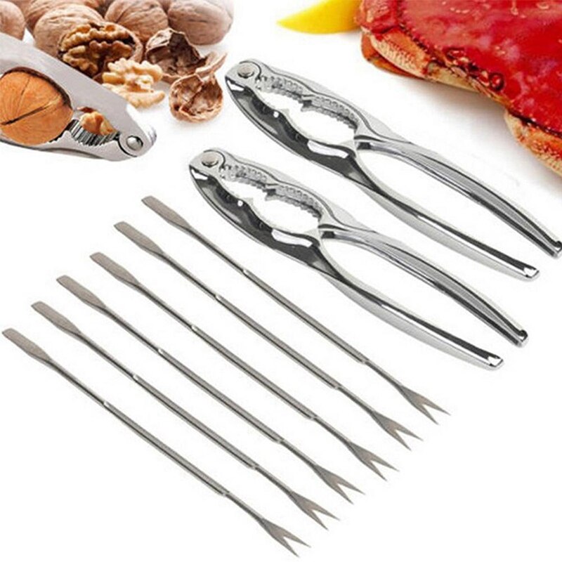 AFBC 8 Pcs Per Set Eating Crab Tool Walnut Pliers Crab Needles Seafood Forks Crab Crackers