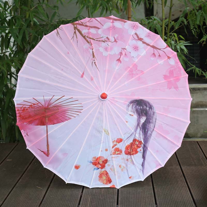 Ancient Style Printed Silk Fabric Tassel Umbrella Decoration Oil Paper Umbrella Hanfu Umbrella Classical Sun Protection Parasol
