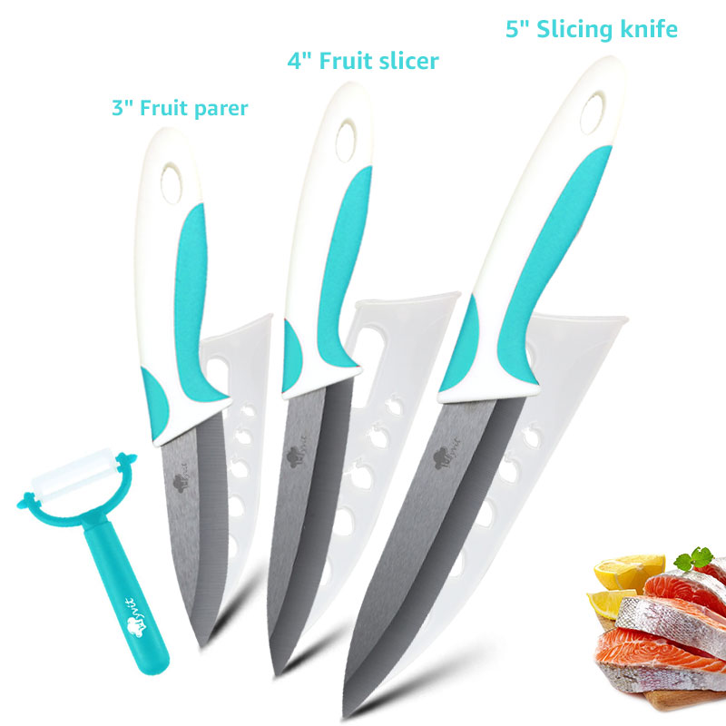 Kitchen Ceramic Knife 3 4 5 6 inch + Peeler Chef Paring Utility Slicing Fruit Vegetable Knife Black Blade Kitchen Cooking Tool: 345 Green Lake