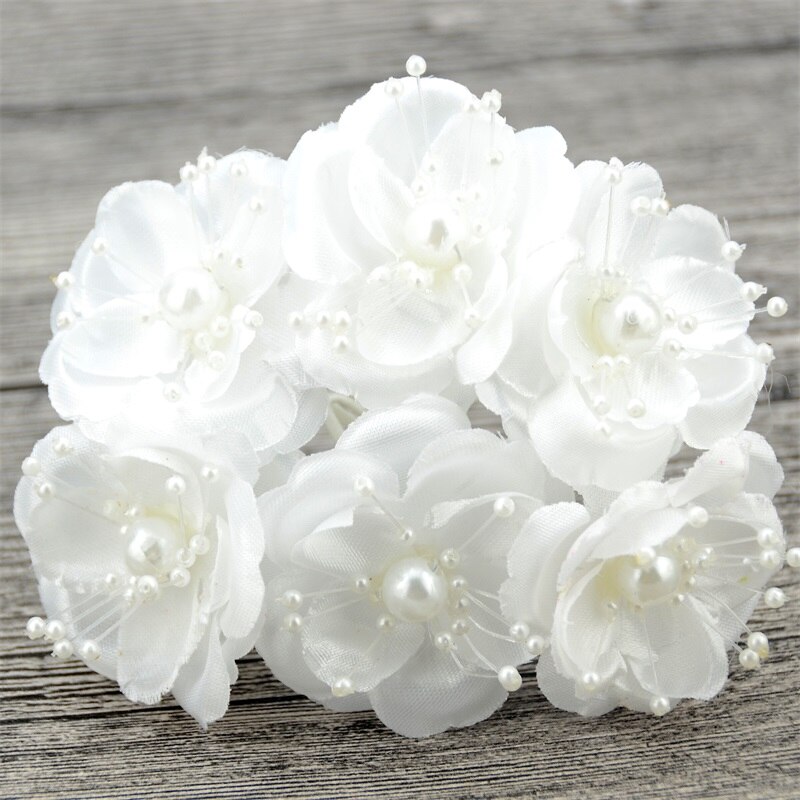 12 unidades/lote estambres de perlas Mini ramo de flores artificiales de seda de color rosa para decoración de boda DIY, accesorios para tocado de flores de novia