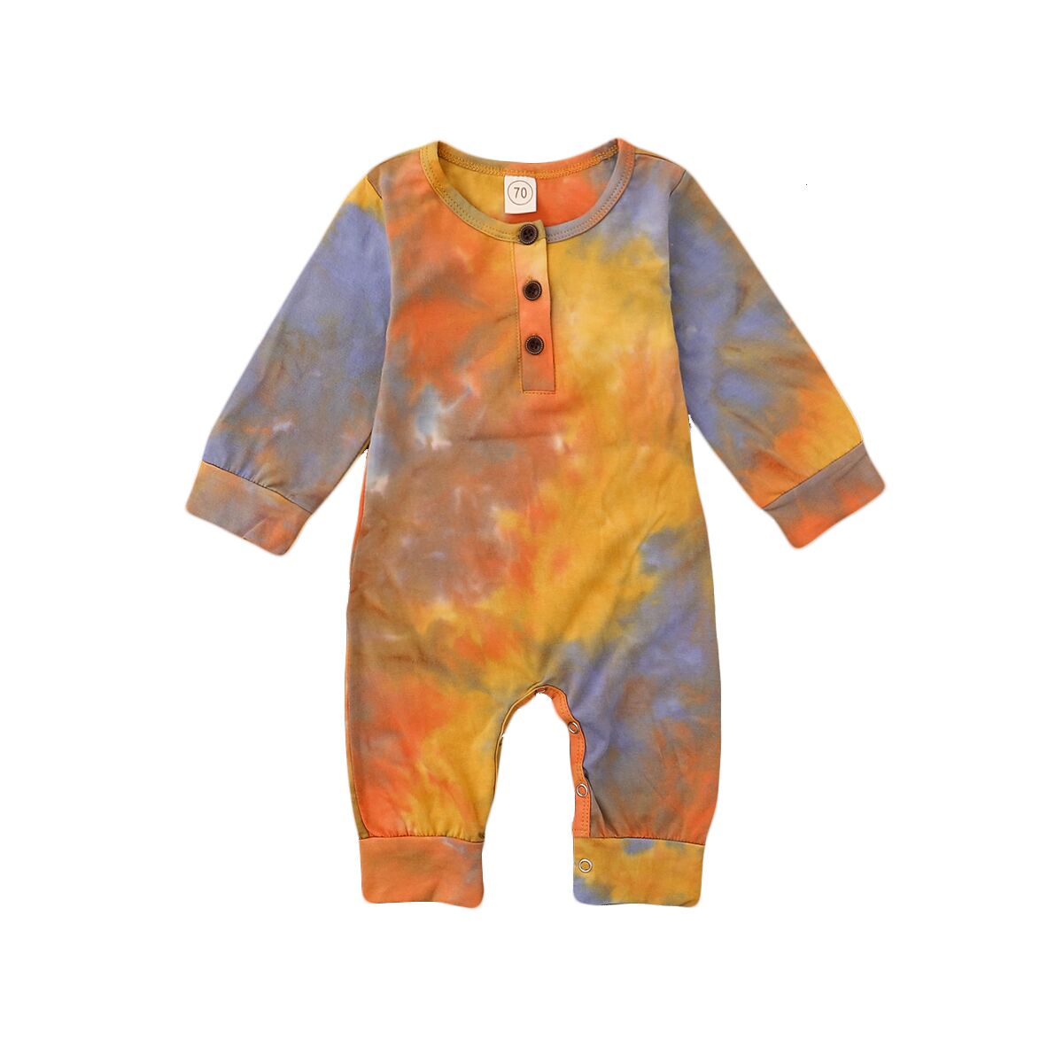 Citgeett automne infantile bébé garçons filles cravate colorant impression à manches longues bouton décorer barboteuse une pièce automne printemps vêtements: B / 12M