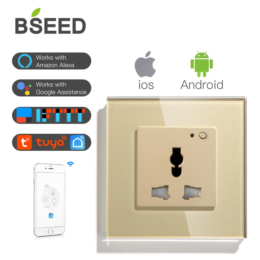 BSEED Wifi Multifunction Socket Wall Socket Smart Outlet Black White Gloden Crystal Panel 13A Power Socket For Smart House