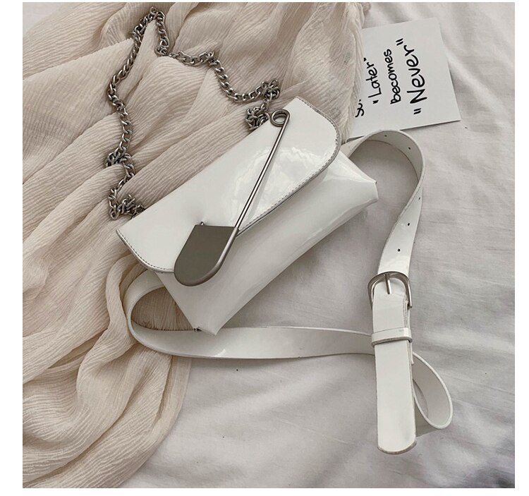 de broche moderno, bolsos de charol a la para mujer, Bolso tipo sobre, bolso de hombro, bolso cruzado con cadena, bolso de mano: Blanco