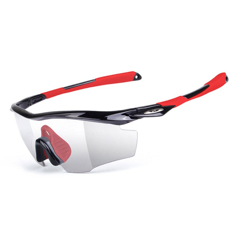 5 unids/set fotocromáticos gafas ciclismo bicicleta gafas hombres mujeres al aire libre deporte MTB gafas de sol gafas de Marco miopía: Black Red