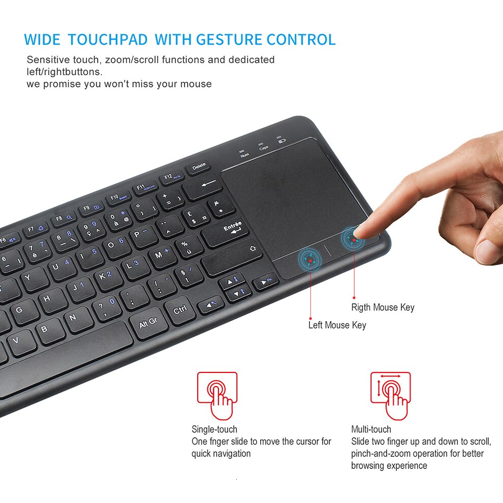 Jelly Comb-clavier sans fil 2.4 ghz, avec pavé tactile, Mini clavier sans fil, pour PC Notebook Smart TV, pour android et iOS