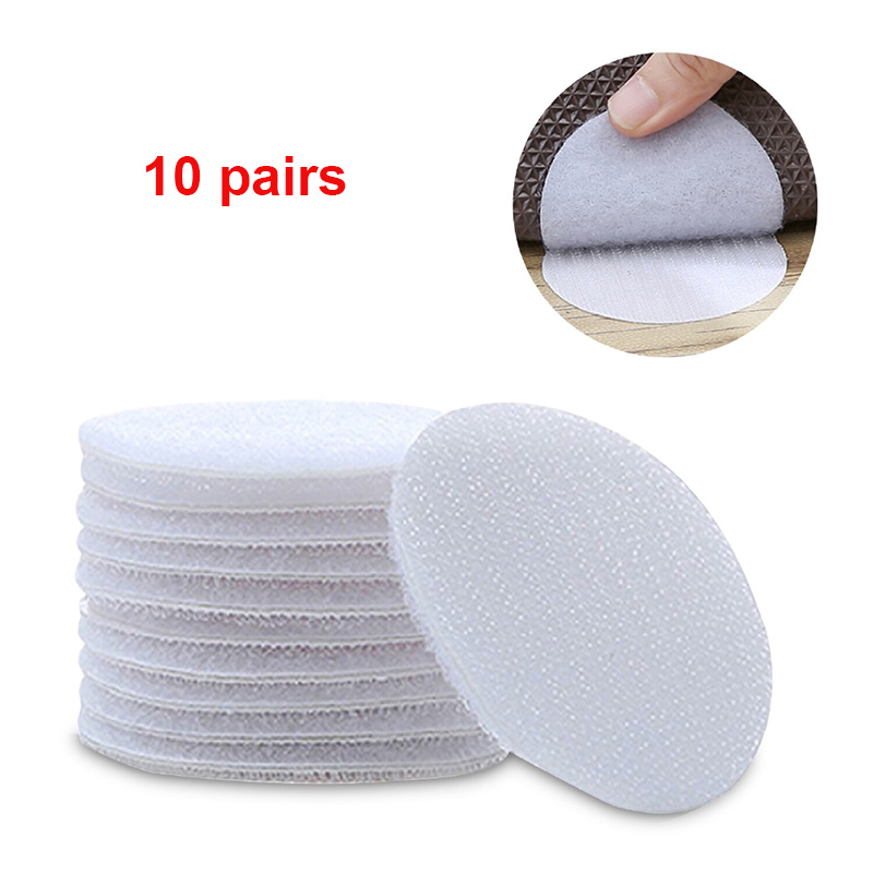 10Pairs Sterke Zelfklevende Sluiting Stickers Sofa Laken Anti Slip Lijm Haak Lus Tape Herbruikbare Nylon Vaste Sticker: 10pairs white