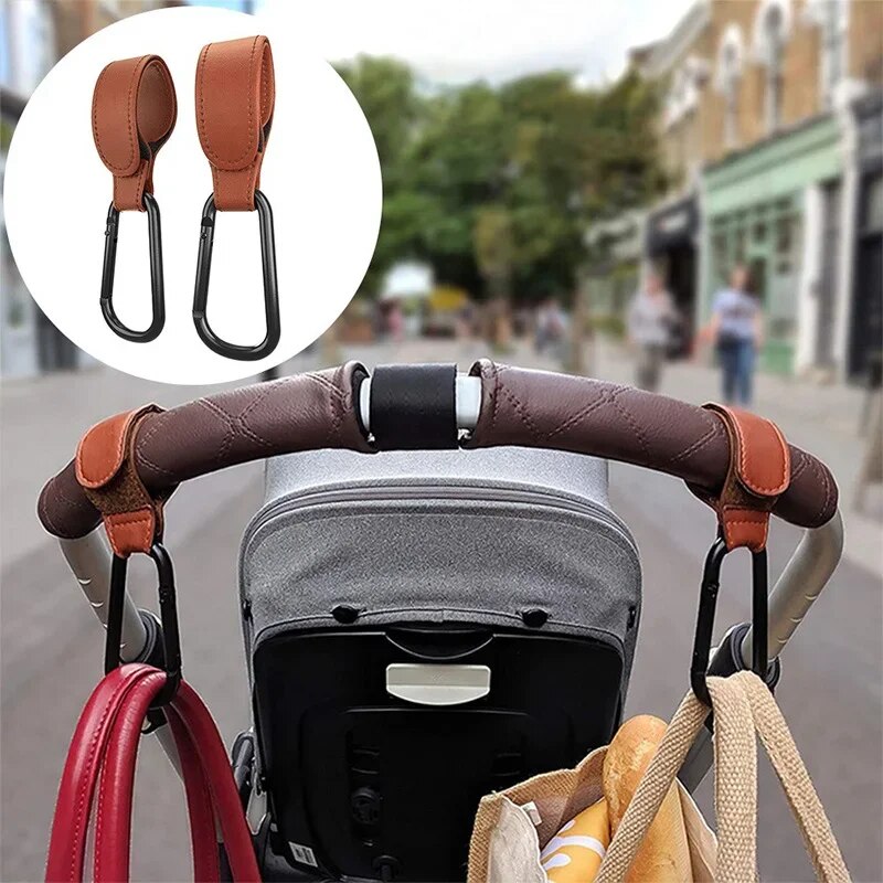 Kinderwagen Haken Baby Windel Tasche Haken Kinderwagen Organisieren PU Leder Einstellbare Kinderwagen Multi-funktion Haken Starke Lager