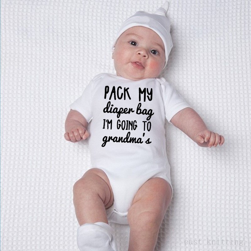 Coton pour 0-24M -né bébé garçon fille Triangle barboteuse combishort tenues vêtements allant à grand-mère lettres imprimer vêtements pour bébés