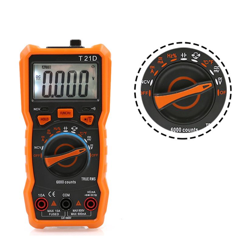 T21D Digital Multimeter DC/AC Voltmeter Handheld Diode NCV Tester 6000 Counts