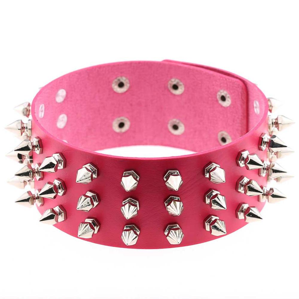 Punk PU Leather Spike Choker Necklace Women Rivets Neck&Wrist Wear Multi-purpose Funky Chockers collar lock jewelry: CR639O