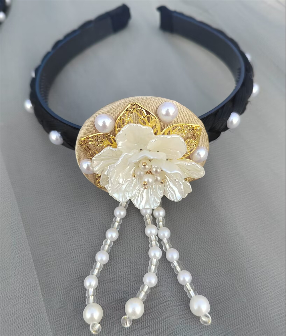1pcs Korean Version Tassel Flower Hairband Traditional Classical Ethnic Style Headdress Hanbok Accessories Women Girl: green