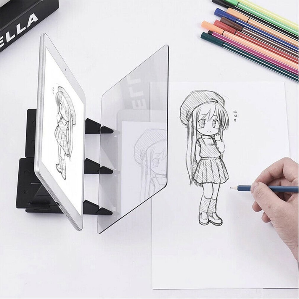 Placa de desenho de imagem óptica lente esboço espelho reflexão escurecimento suporte suporte pintura espelho placa traçando plotter mesa