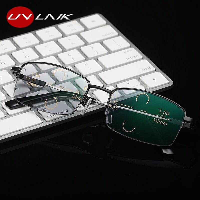 Lunettes de lecture anti-lumière bleue en titane uvlaik pour femmes et hommes, verres multifocaux progressifs à dioptrie  +1.0 1.5 2.0 2.5 3.0