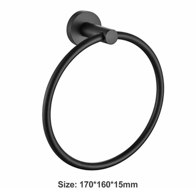 Roestvrij Staal Ronde Handdoek Ring Wall Opknoping Matte Black Handdoekenrek Kleding Beugel Badkamer Hardware Armatuur