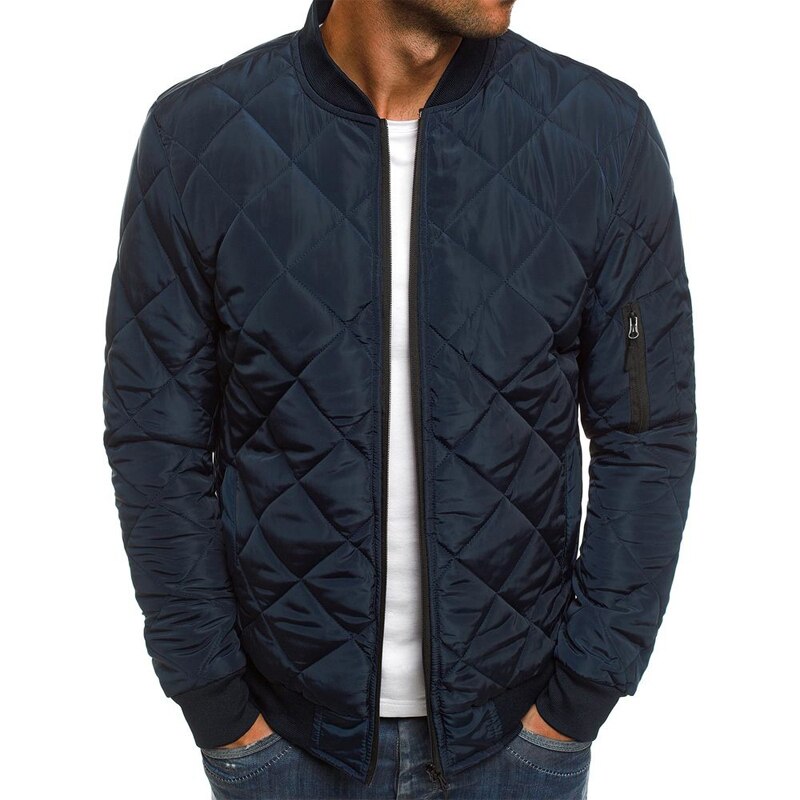 Miesten lämmin takki vankka lingge mokkanahka puuvilla klassinen takki vetoketju kevyt ulkoilu timanttitakki slim fit softshell trench takki: Laivastonsininen / Xxxl