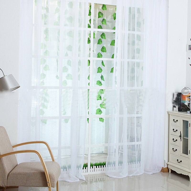 Tulle Curtain Printed Modern Flower Separated Tulle Living Room Bedroom Kitchen Draped Panel Transparent Home: Burgundy / 100x270cm