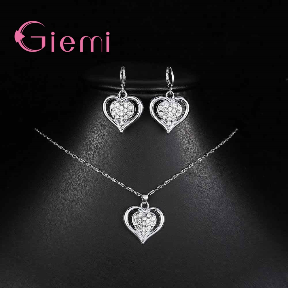 Hohl Süße Herz Schmuck Sets Für Frauen Freundin Ziemlich 925 Sterling Silber Chocker Anhänger Halskette Ohrring
