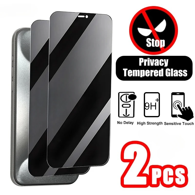 2Pcs Privacy Screen Protector For iPhone 16 15 13 Pro Max Anti-spy Full Cover Tempered Glass For iPhone X XR 12 13 Mini 7 8 Plus