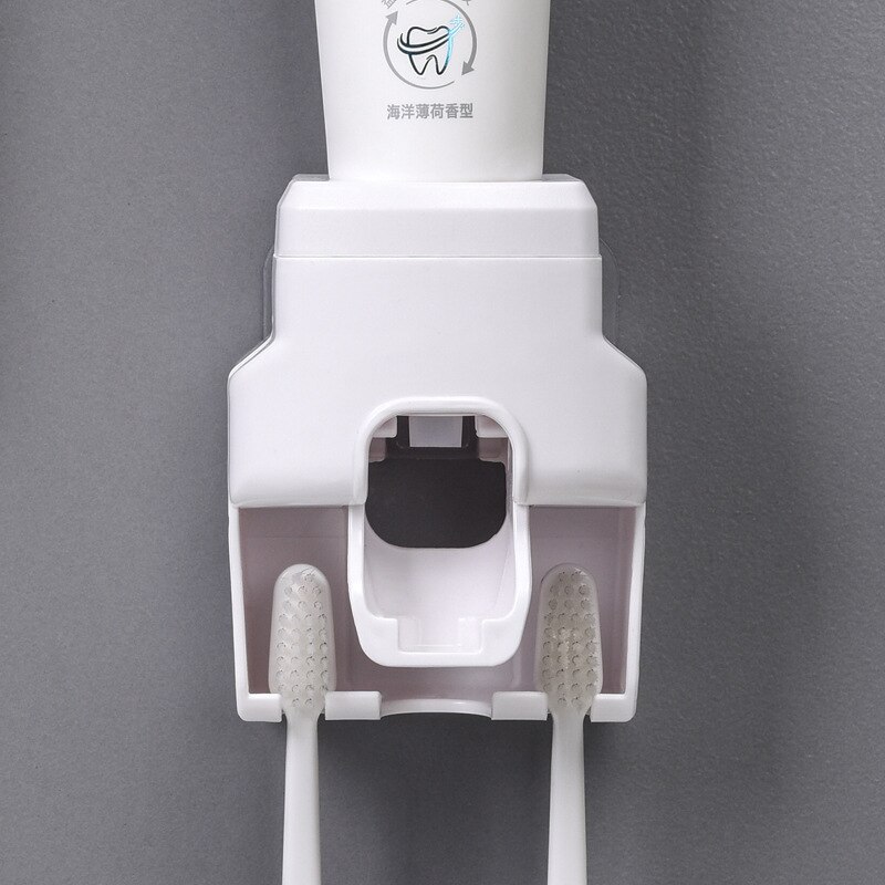 Toothpaste Squeezer Toothbrush Holder Free Punch Wall Mounted Automatic Toothpaste Squeezer Set Bathroom Accessories: white